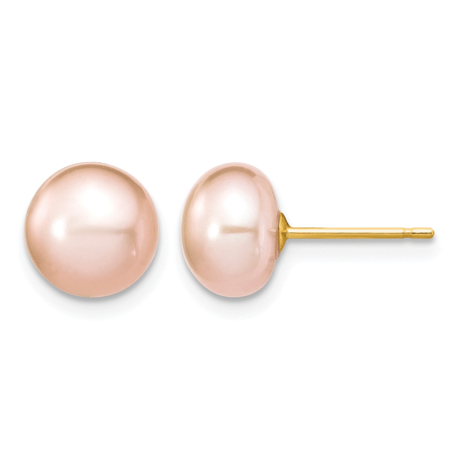 14k 7-8mm Pink Near-Round Freshwater Cultured Pearl 18 inch Necklace and Button Earring Set