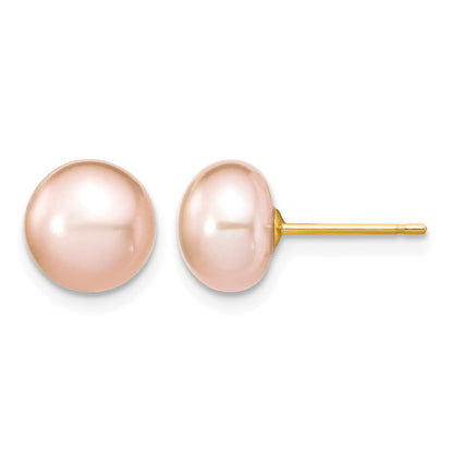 14k 7-8mm Pink Near-Round Freshwater Cultured Pearl 18 inch Necklace and Button Earring Set