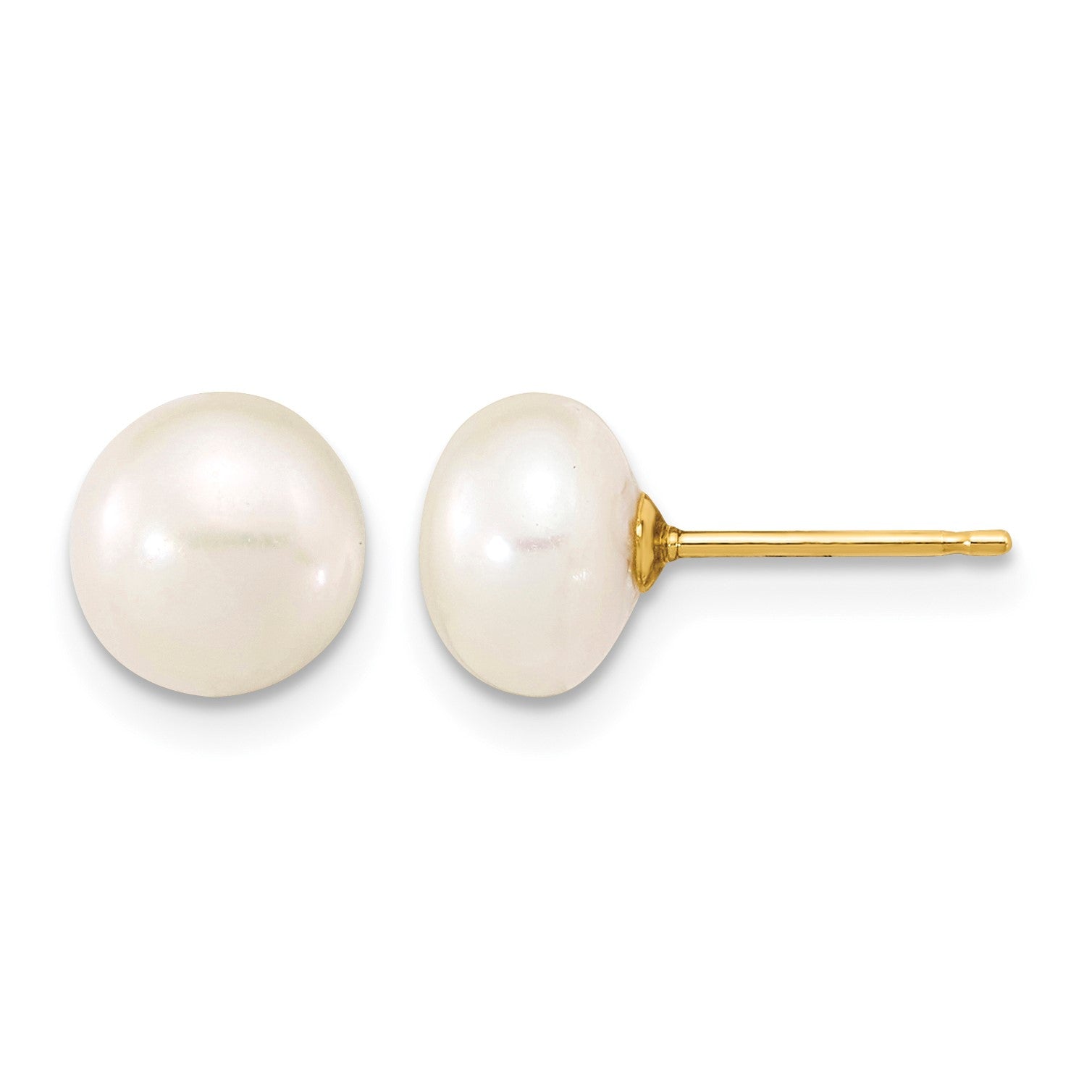 14k 7-8mm White Near-Round Freshwater Cultured Pearl 18 inch Necklace and Button Earrings Set