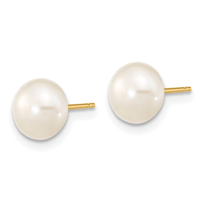 14k 7-8mm White Near-Round Freshwater Cultured Pearl 18 inch Necklace and Button Earrings Set