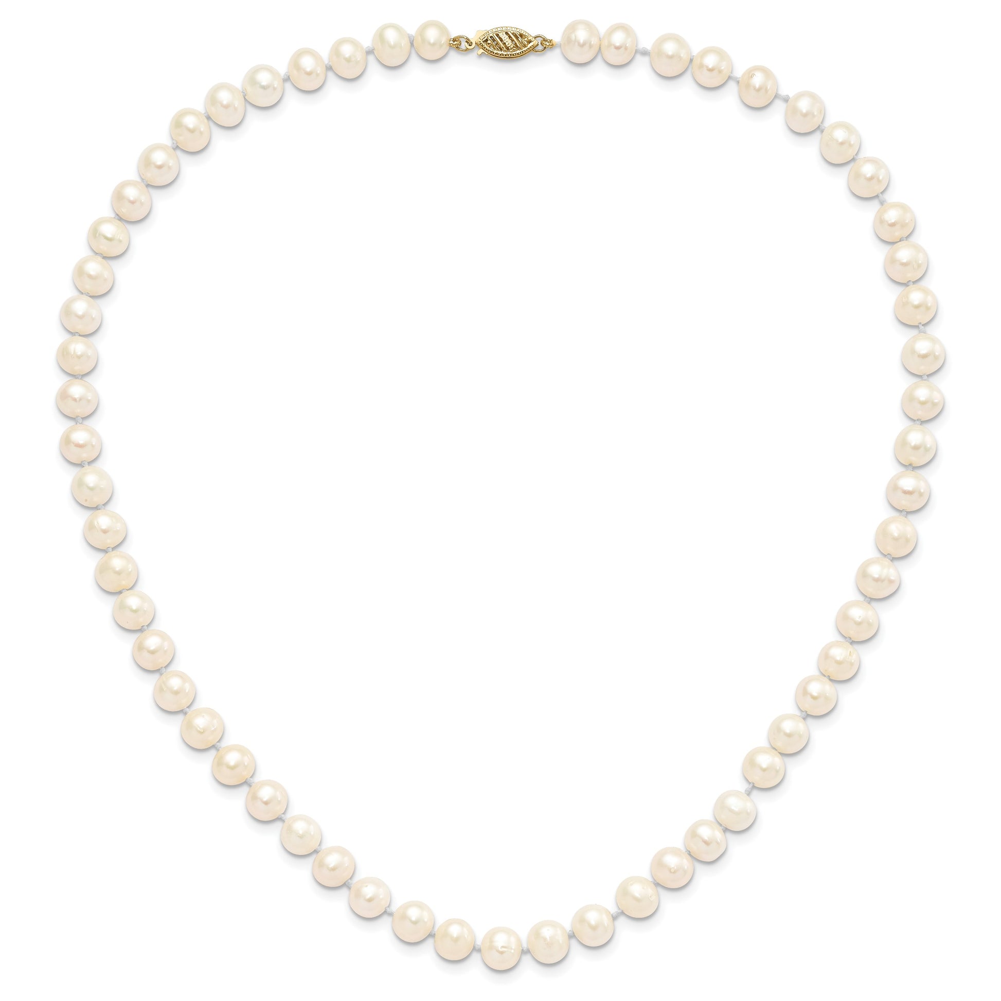 14k 7-8mm White Near-Round Freshwater Cultured Pearl 18 inch Necklace and Button Earrings Set