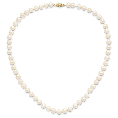 14k 7-8mm White Near-Round Freshwater Cultured Pearl 18 inch Necklace and Button Earrings Set