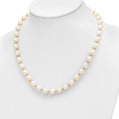 14k 7-8mm White Rice Freshwater Cultured Pearl 18 inch Necklace and Bead Post Dangle Earring Set