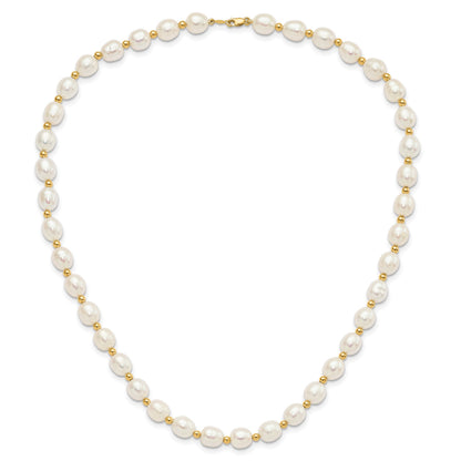14k 7-8mm White Rice Freshwater Cultured Pearl 18 inch Necklace and Bead Post Dangle Earring Set