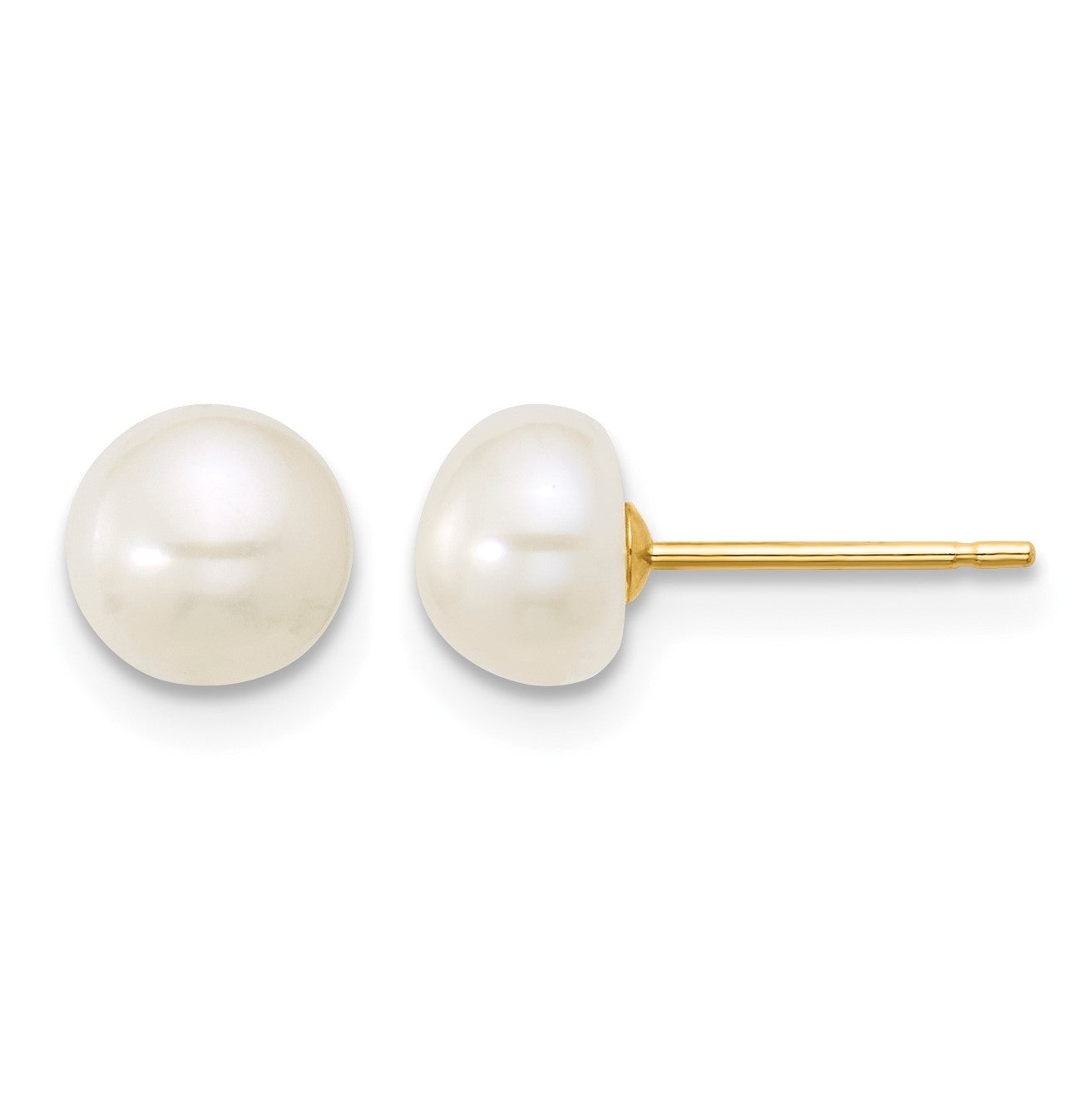 14k 6-7mm White Semi-Round Freshwater Cultured Pearl 18 inch Necklace/7.25 in Bracelet/Button Post Earrings Set
