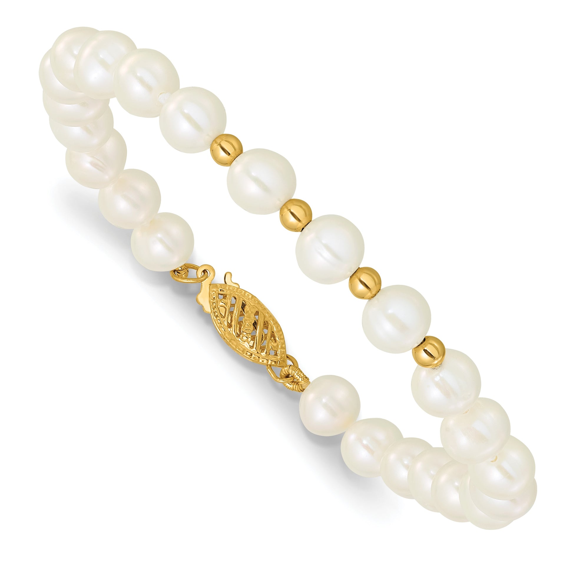 14k 6-7mm White Semi-Round Freshwater Cultured Pearl 18 inch Necklace/7.25 in Bracelet/Button Post Earrings Set