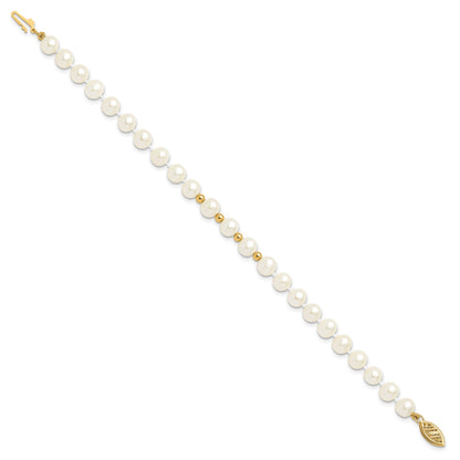 14k 6-7mm White Semi-Round Freshwater Cultured Pearl 18 inch Necklace/7.25 in Bracelet/Button Post Earrings Set