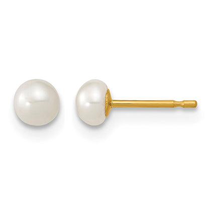 14k 3-4mm White Freshwater Cultured Pearl 14 inch Necklace / 5 inch Bracelet / Post Earrings 3-piece Set