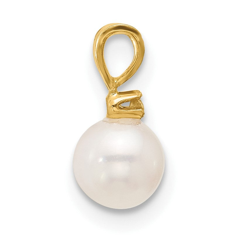 14k 5-6mm White Round Freshwater Cultured Pearl and .01 Carat Diamond Pendant