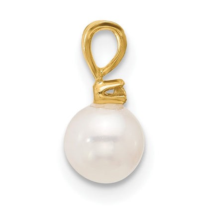 14k 5-6mm White Round Freshwater Cultured Pearl and .01 Carat Diamond Pendant