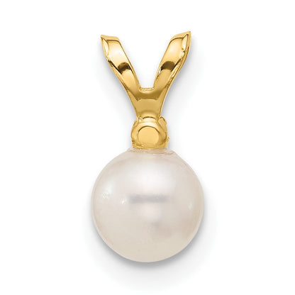 14k 5-6mm White Round Freshwater Cultured Pearl and .01 Carat Diamond Pendant