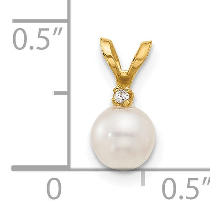 14k 5-6mm White Round Freshwater Cultured Pearl and .01 Carat Diamond Pendant