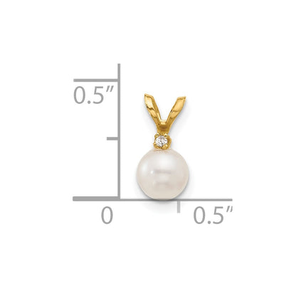 14k 5-6mm White Round Freshwater Cultured Pearl and .01 Carat Diamond Pendant