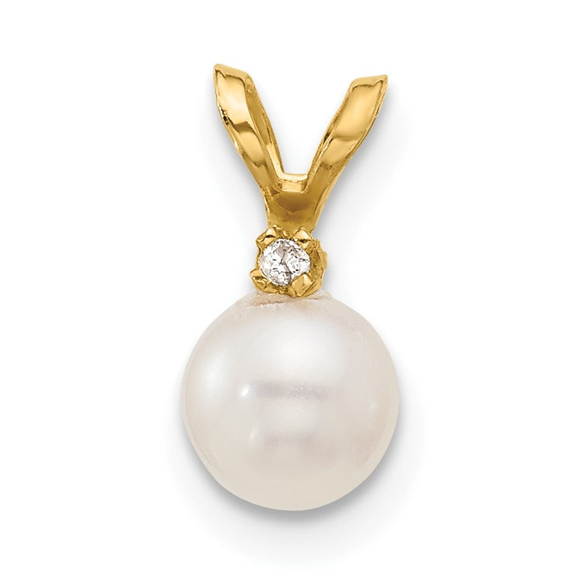 14k 5-6mm White Round Freshwater Cultured Pearl and .01 Carat Diamond Pendant