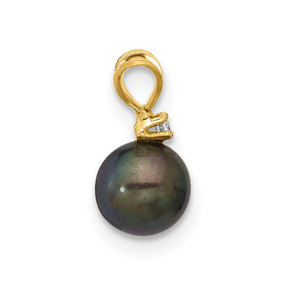 14k 5-6mm Black Round Freshwater Cultured Pearl and .01 Carat Diamond Pendant