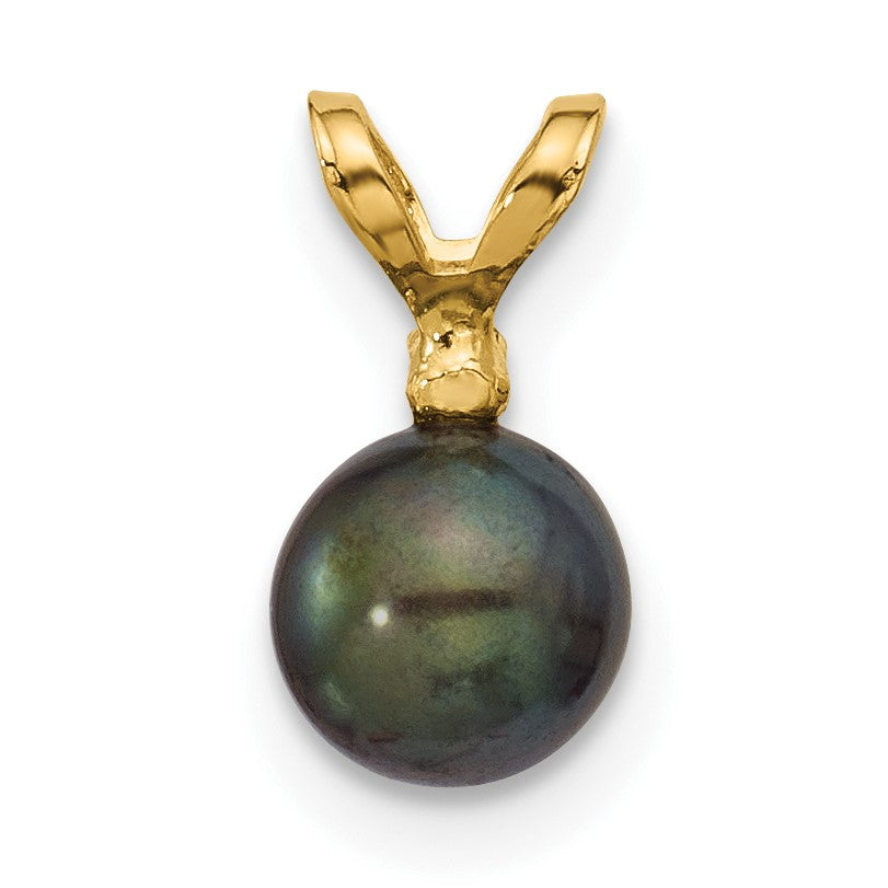 14k 5-6mm Black Round Freshwater Cultured Pearl and .01 Carat Diamond Pendant