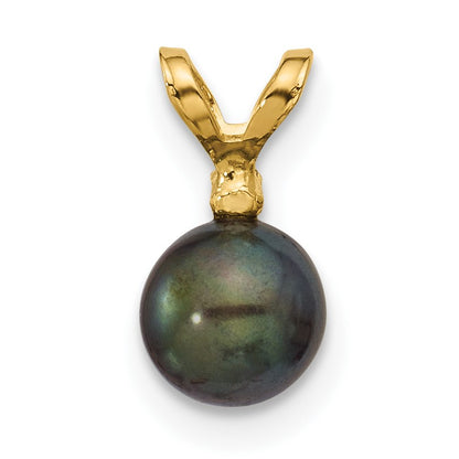 14k 5-6mm Black Round Freshwater Cultured Pearl and .01 Carat Diamond Pendant
