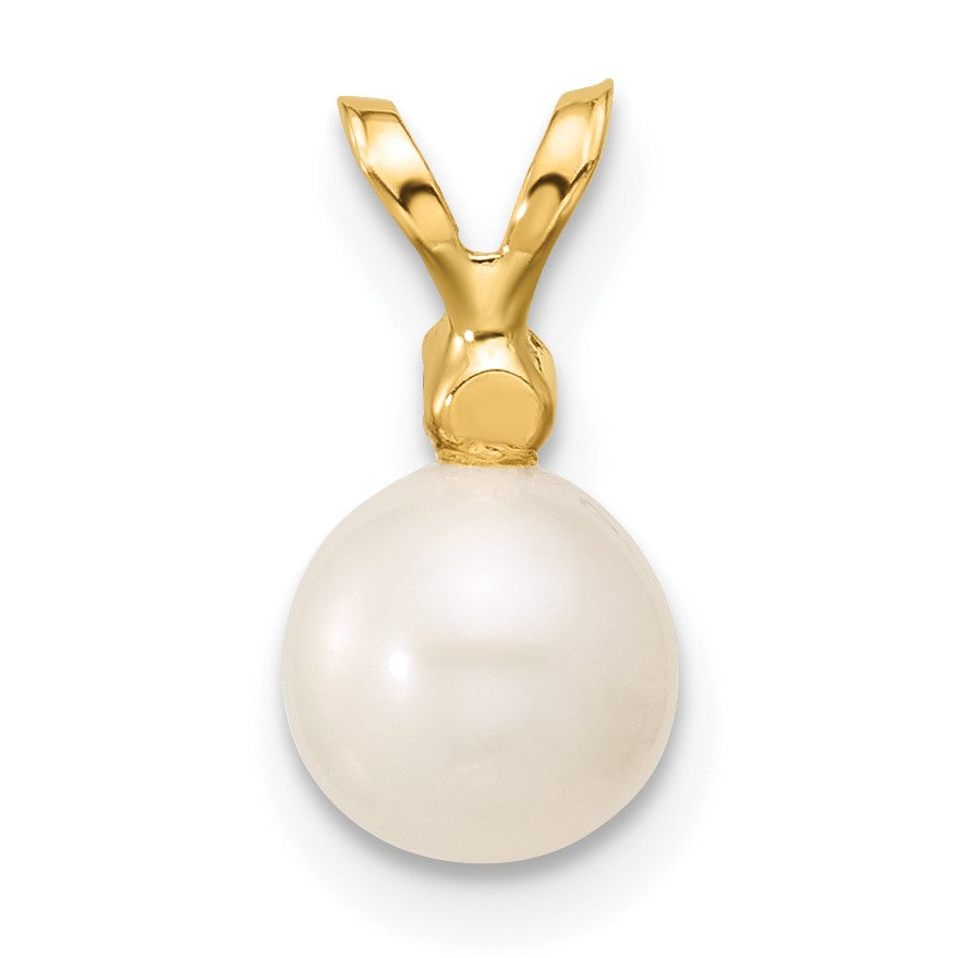 14k 6-7mm White Round Freshwater Cultured Pearl and .03 Carat Diamond Pendant
