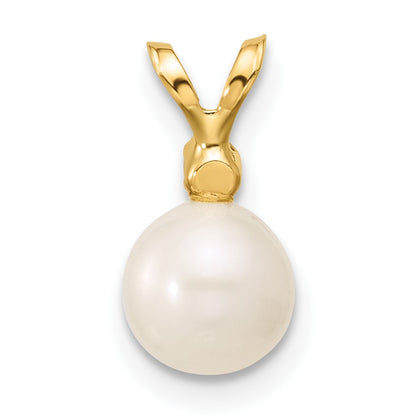 14k 6-7mm White Round Freshwater Cultured Pearl and .03 Carat Diamond Pendant