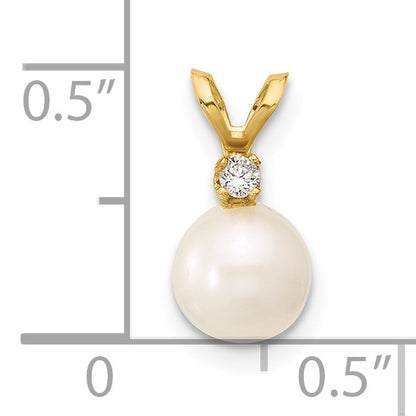 14k 6-7mm White Round Freshwater Cultured Pearl and .03 Carat Diamond Pendant