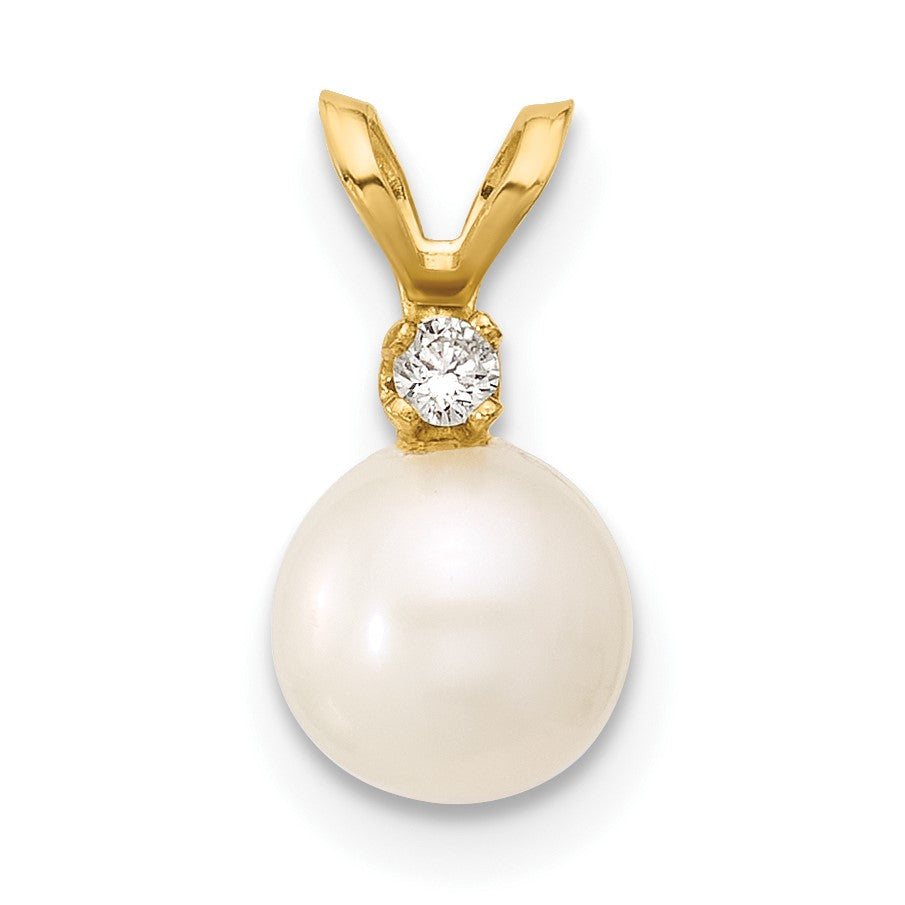 14k 6-7mm White Round Freshwater Cultured Pearl and .03 Carat Diamond Pendant