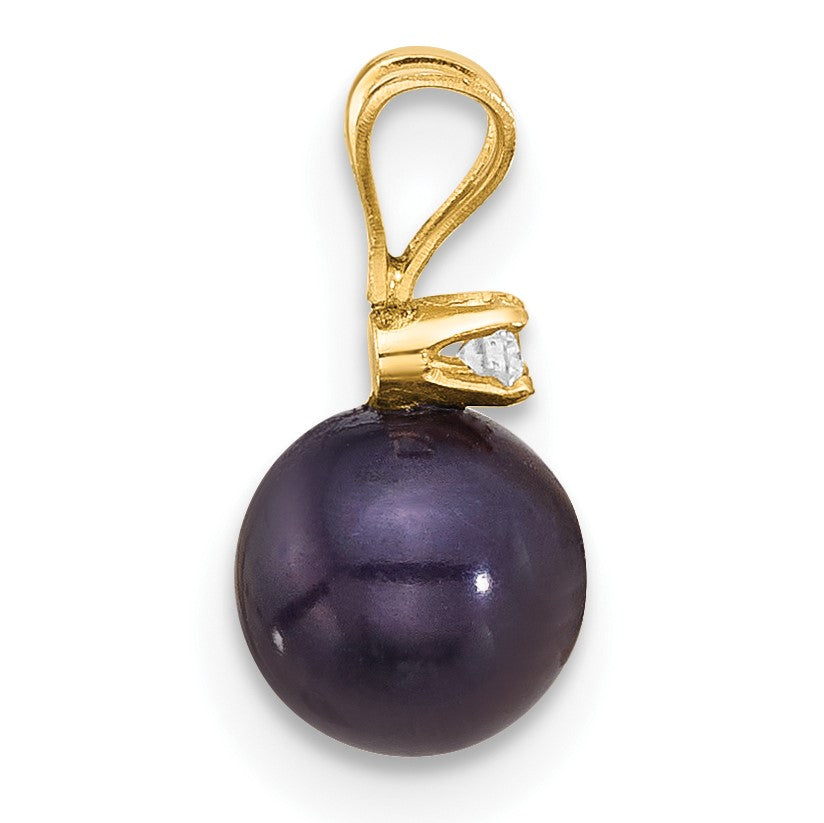 14k 6-7mm Black Round Freshwater Cultured Pearl and .03 Carat Diamond Pendant