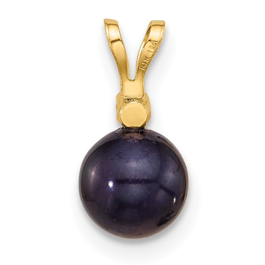 14k 6-7mm Black Round Freshwater Cultured Pearl and .03 Carat Diamond Pendant