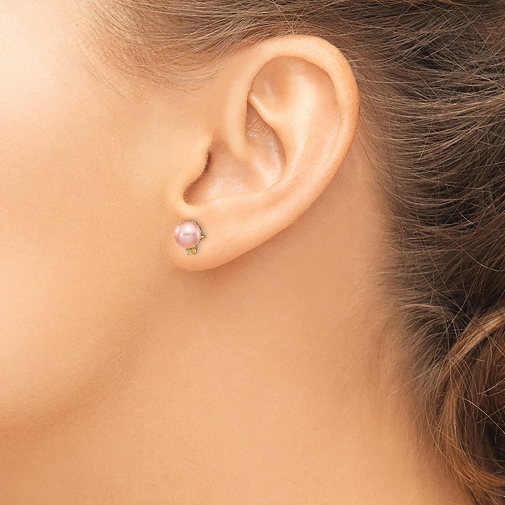 14k 5-6mm Pink Round Freshwater Cultured Pearl and .02 Carat Diamond Post Earrings