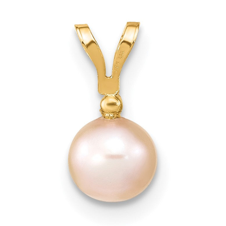 14k 5-6mm Pink Round Freshwater Cultured Pearl and .01 Carat Diamond Pendant