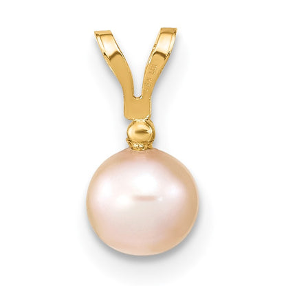 14k 5-6mm Pink Round Freshwater Cultured Pearl and .01 Carat Diamond Pendant