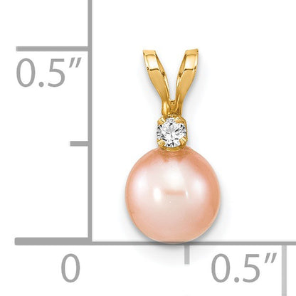 14k 6-7mm Pink Round Freshwater Cultured Pearl and .03 Carat Diamond Pendant