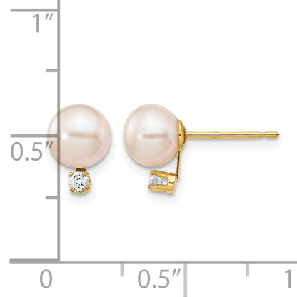 14k 6-7mm White Round Freshwater Cultured Pearl and .06 Carat Diamond Post Earrings