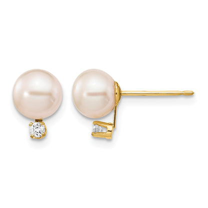 14k 6-7mm White Round Freshwater Cultured Pearl and .06 Carat Diamond Post Earrings