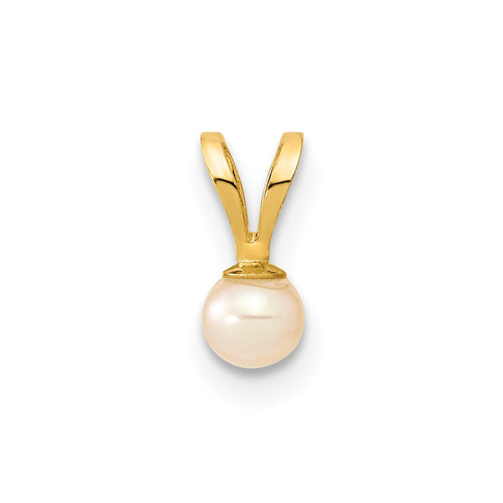 14k Gold 3-4mm Pink Round Freshwater Cultured Pearl Pendant