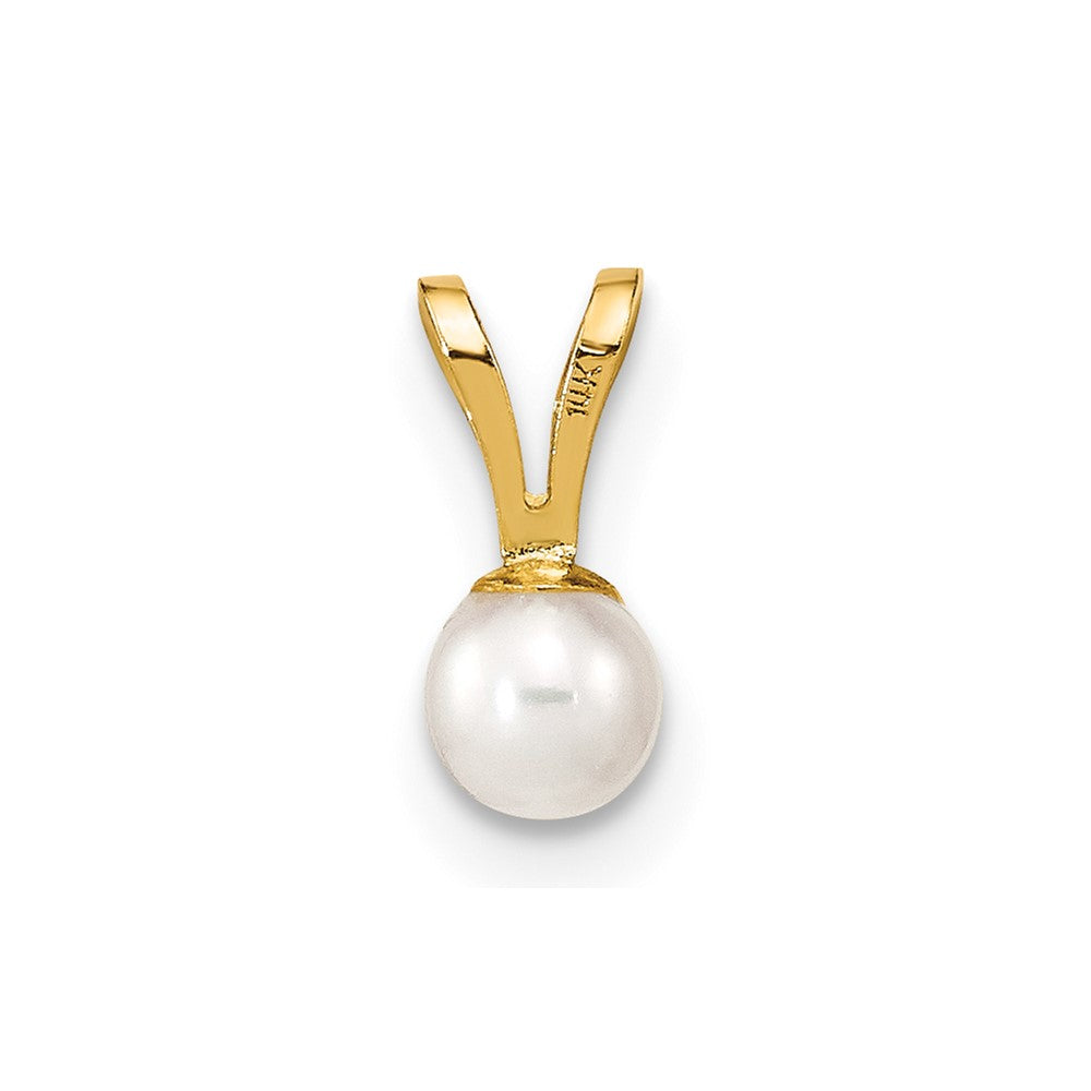 14k Gold 3-4mm White Round Freshwater Cultured Pearl Pendant