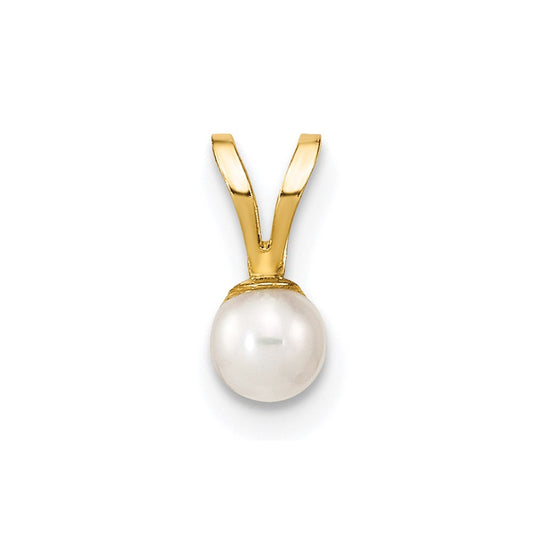 14k Gold 3-4mm White Round Freshwater Cultured Pearl Pendant