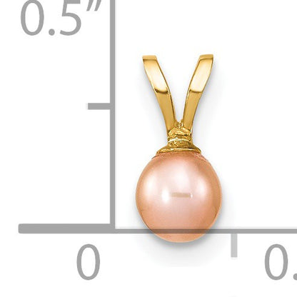 14k 4-5mm Round Pink Freshwater Cultured Pearl Pendant