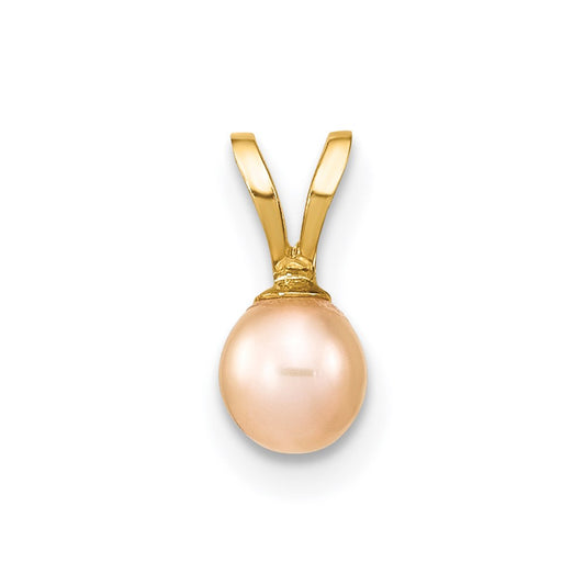 14k Gold 4-5mm Pink Round Freshwater Cultured Pearl Pendant