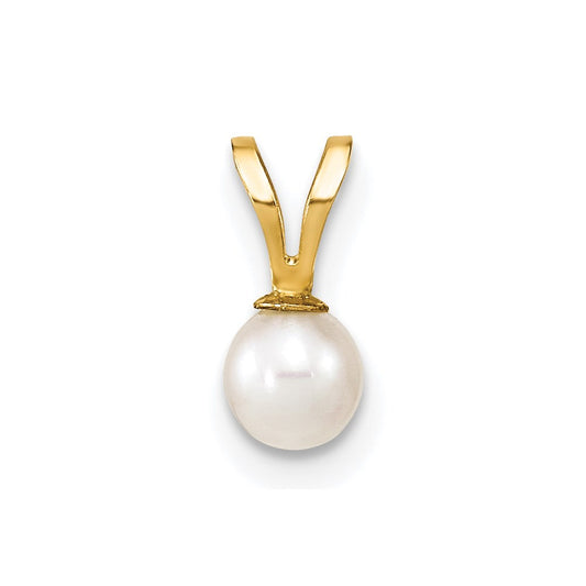 14k Gold 4-5mm White Round Freshwater Cultured Pearl Pendant