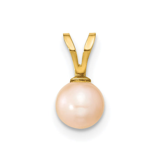 14k Gold 5-6mm Pink Round Pink Freshwater Cultured Pearl Pendant