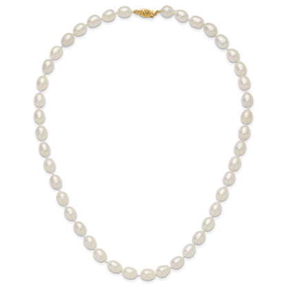14k 7-8mm White Rice Freshwater Cultured Pearl 20 inch Necklace