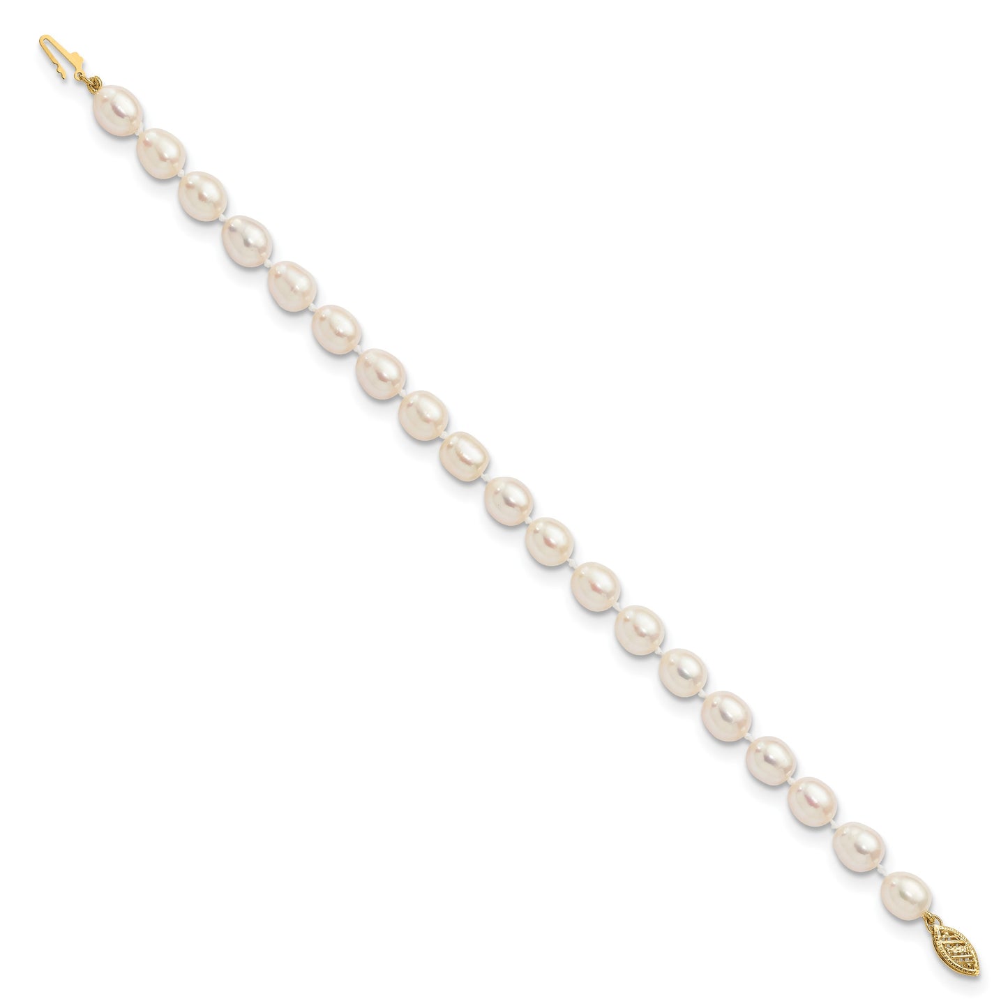 14k 7-8mm White Rice Freshwater Cultured Pearl 7.5 inch Bracelet
