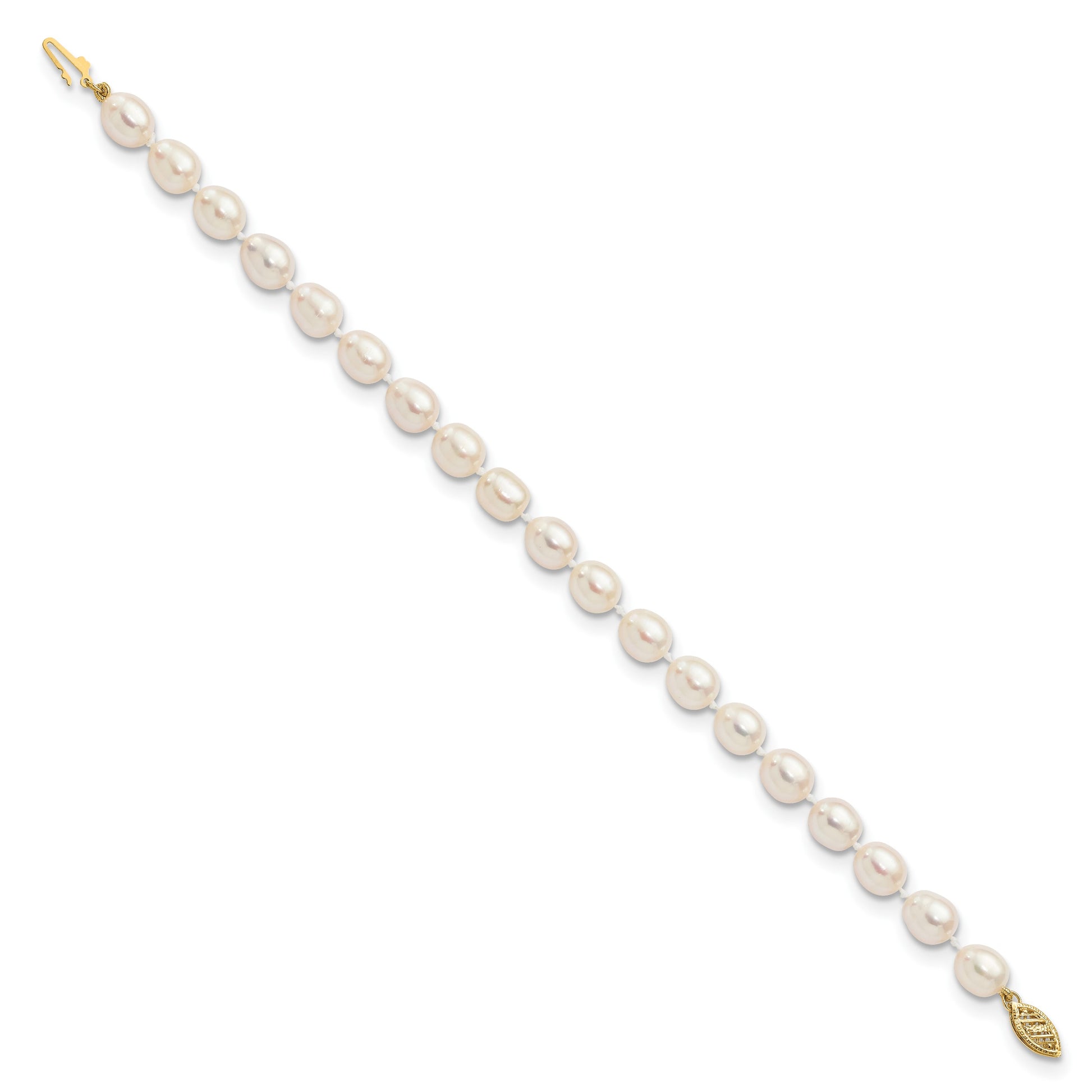14k 7-8mm White Rice Freshwater Cultured Pearl 7.5 inch Bracelet