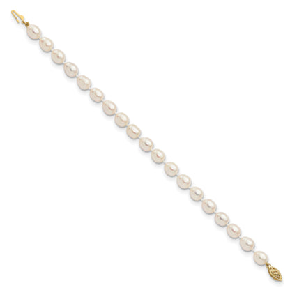 14k 7-8mm White Rice Freshwater Cultured Pearl 7.5 inch Bracelet