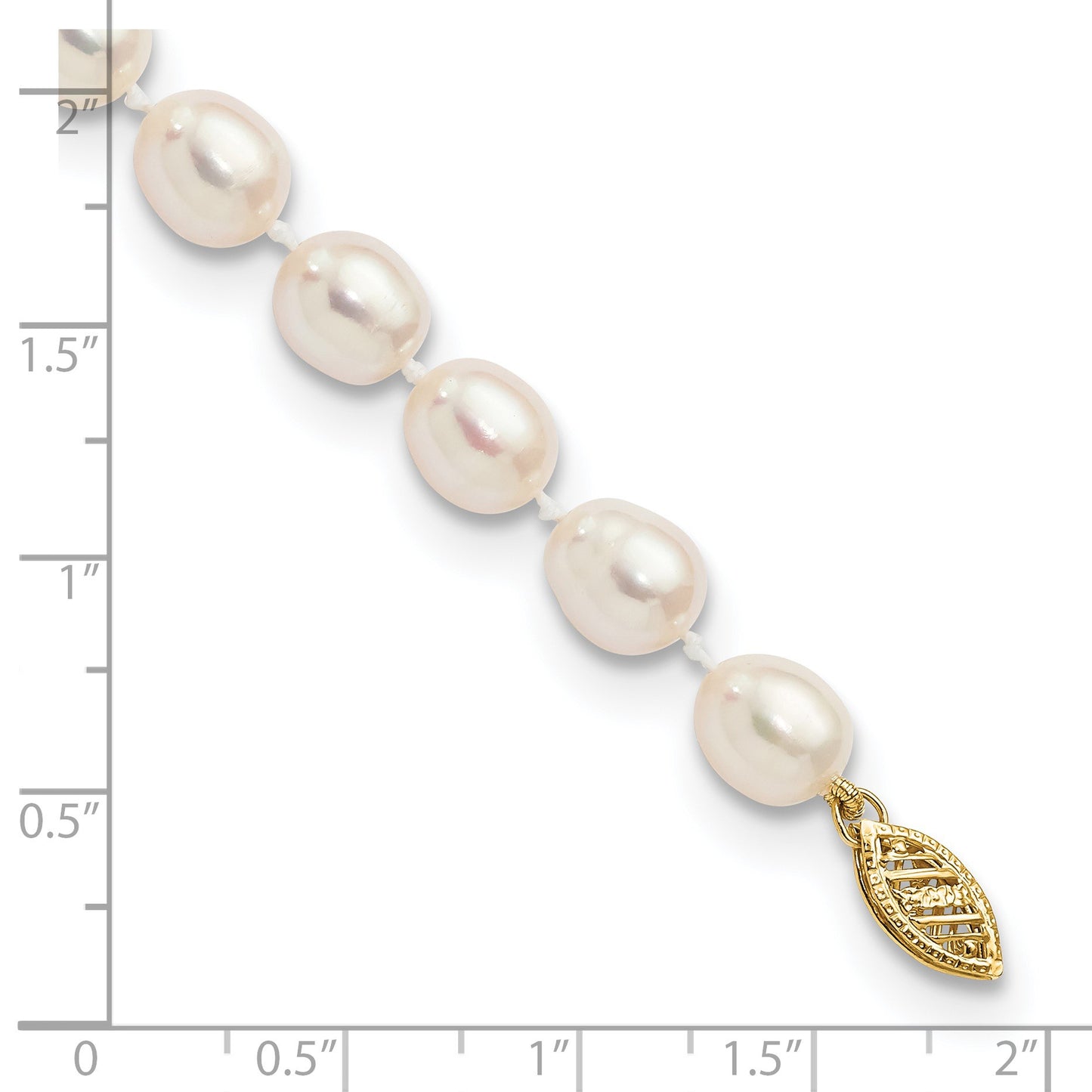 14k 7-8mm White Rice Freshwater Cultured Pearl 7.5 inch Bracelet