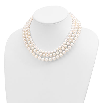 14k 8-9mm White Near-Round Freshwater Cultured Pearl 3-Strand 16 inch Necklace