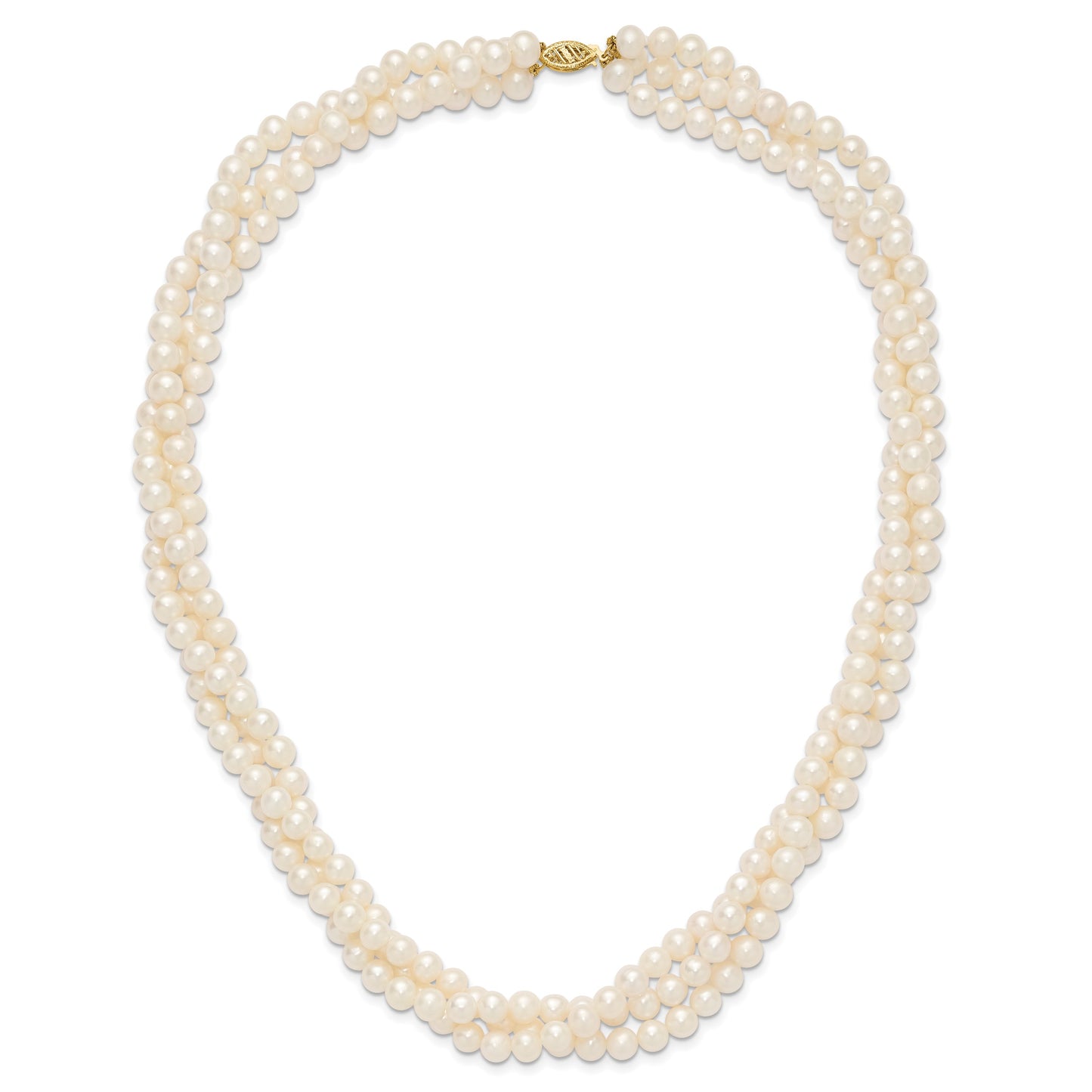 14k 6-7mm White Near-Round Freshwater Cultured Pearl 3-Strand 21 inch Necklace