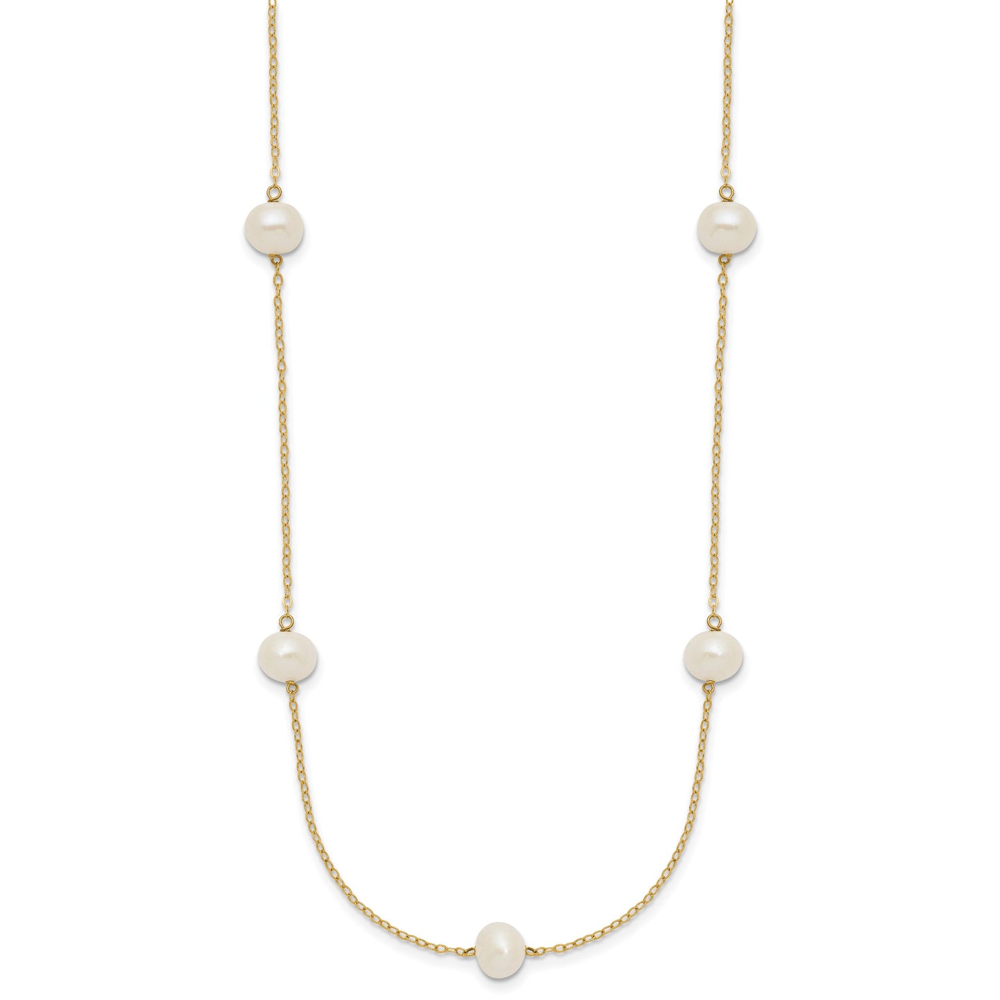 14k 7-8mm White Near-Round Freshwater Cultured Pearl 7-Station 16 inch Necklace