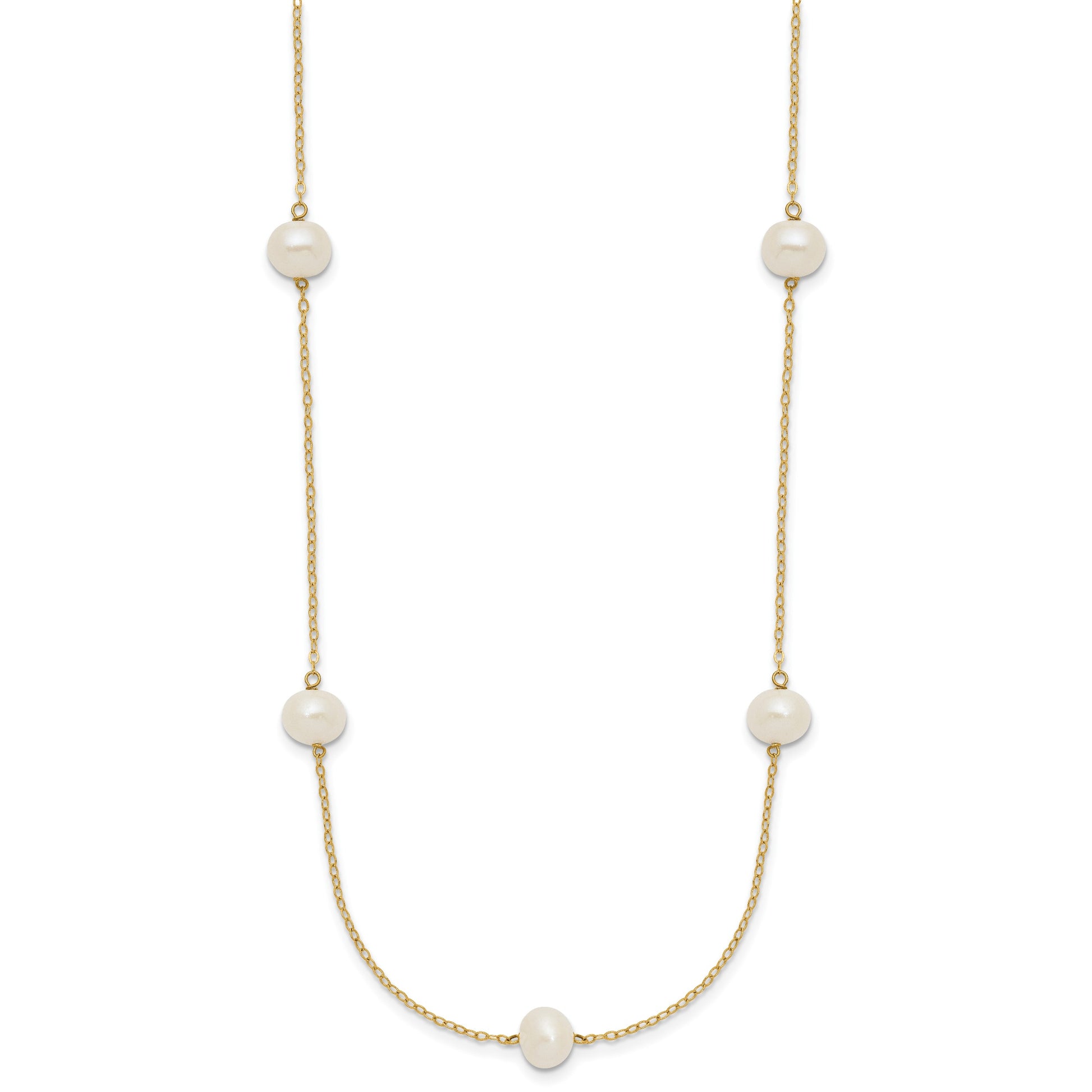 14k 7-8mm White Near-Round Freshwater Cultured Pearl 7-Station 16 inch Necklace