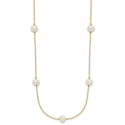 14k 7-8mm White Near-Round Freshwater Cultured Pearl 7-Station 16 inch Necklace